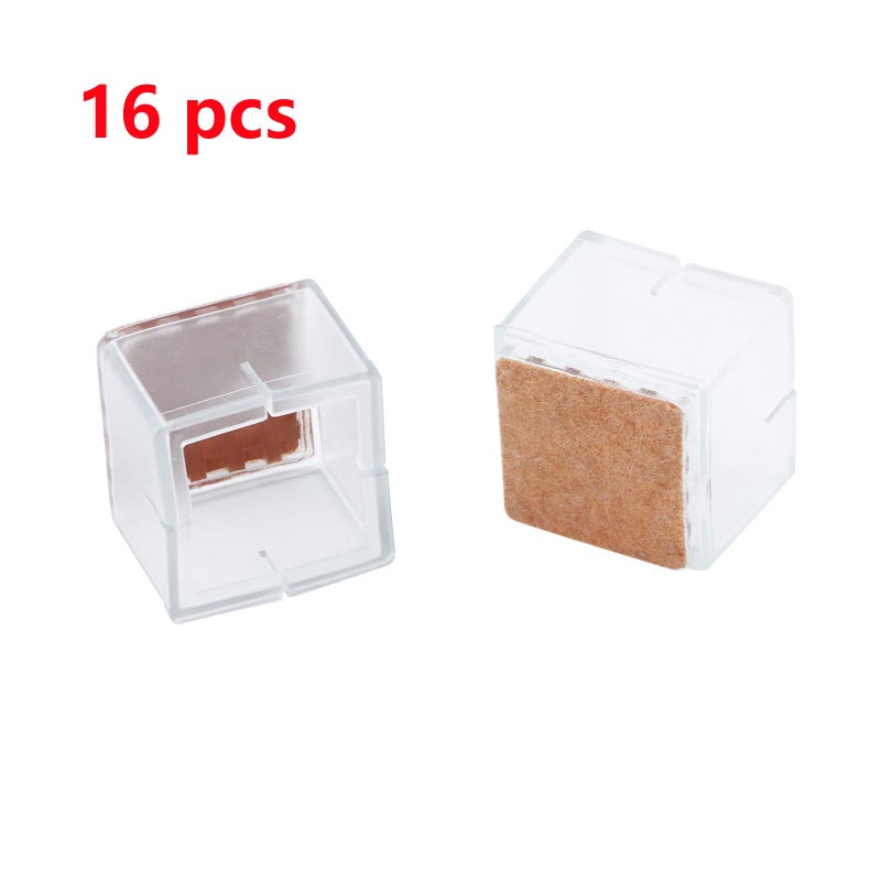 Antrader Rubber Furniture Pads Square Shape Floor Protector Chair Sofa Non-Slip Feet Pad Leg Cap with Felt Pads Fit 1 1/4 Inch- 1 3/8 Inch(3.2-3.5cm), 16pcs,Transparent - Image 5